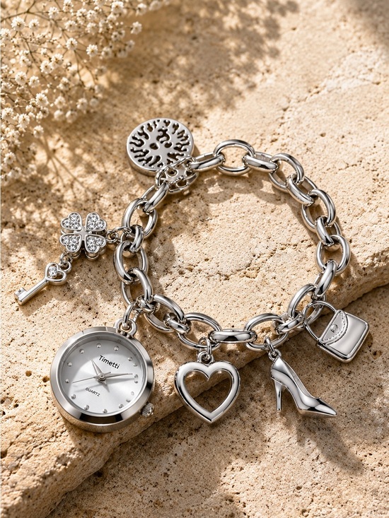 Silver Charm Bracelet Watch with Mixed Charms main image 5